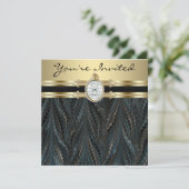 宝石エレガントブラック金ゴールド女性バースデーパーティー 招待状 (スタンド正面)