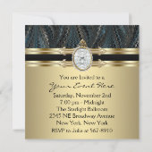 宝石エレガントブラック金ゴールド女性バースデーパーティー 招待状 (裏面)