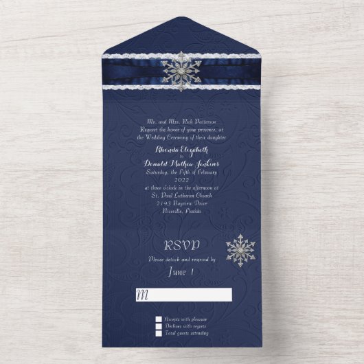 宝石エレガント付きスノーフレーク2オールインワン招待状 オールインワン招待状 (内側)