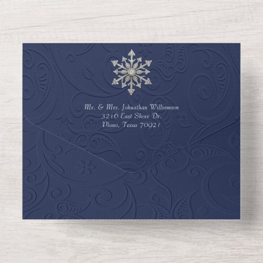 宝石エレガント付きスノーフレーク2オールインワン招待状 オールインワン招待状 (裏面)