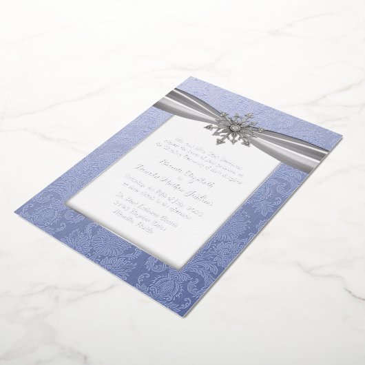 宝石エレガント入りスノーフレーク結婚のホイル招待状 箔招待状 (回転した状態)