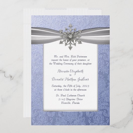 宝石エレガント入りスノーフレーク結婚のホイル招待状 箔招待状 (封筒)