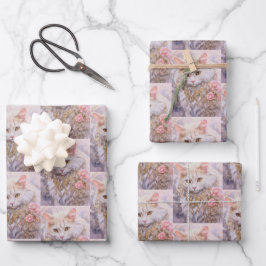 宝石エレガント柄の白猫 ラッピングペーパーシート