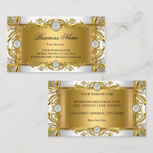 宝石エレガント王室の華美ホワイトゴールデン金ゴールドリーフ 名刺 (正面/裏面)