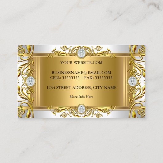 宝石エレガント王室の華美ホワイトゴールデン金ゴールドリーフ 名刺 (裏面)