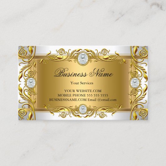 宝石エレガント王室の華美ホワイトゴールデン金ゴールドリーフ 名刺 (正面)