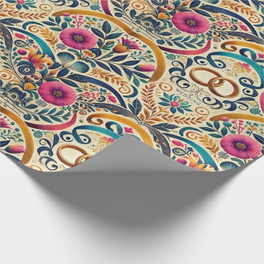 宝石エレガント調色と絡み合ったリングや輪結婚の ラッピングペーパー (角)