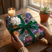 宝石カラフル及び鉱物の複雑な模様 ラッピングペーパーシート