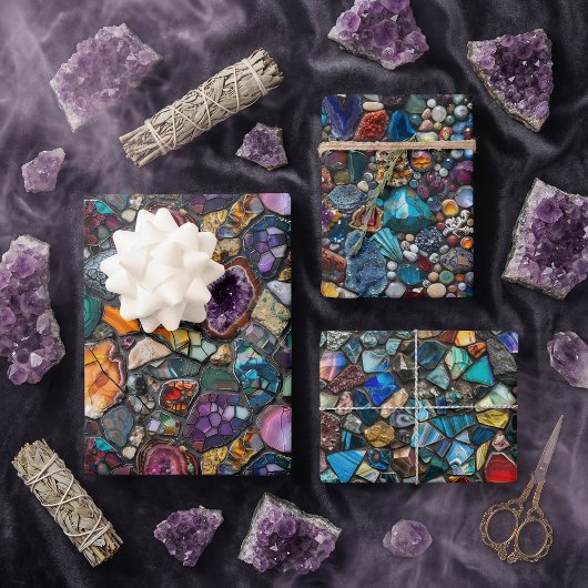 宝石カラフル及び鉱物の複雑な模様 ラッピングペーパーシート