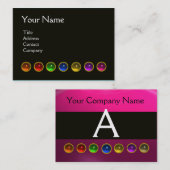 宝石カラフル石白黒ピンクモノグラム 名刺 (正面/裏面)