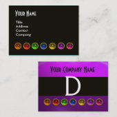 宝石カラフル石白黒紫モノグラム 名刺 (正面/裏面)