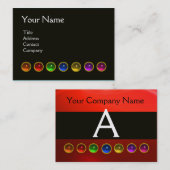 宝石カラフル石白黒赤モノグラム 名刺 (正面/裏面)