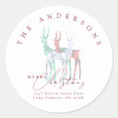 宝石クリスタル鹿のクリスマス返送先住所ラベル ラウンドシール (正面)