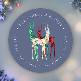 宝石クリスタル鹿のクリスマス返送先住所ラベル ラウンドシール