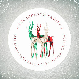 宝石クリスタル鹿のクリスマス返送先住所ラベル ラウンドシール