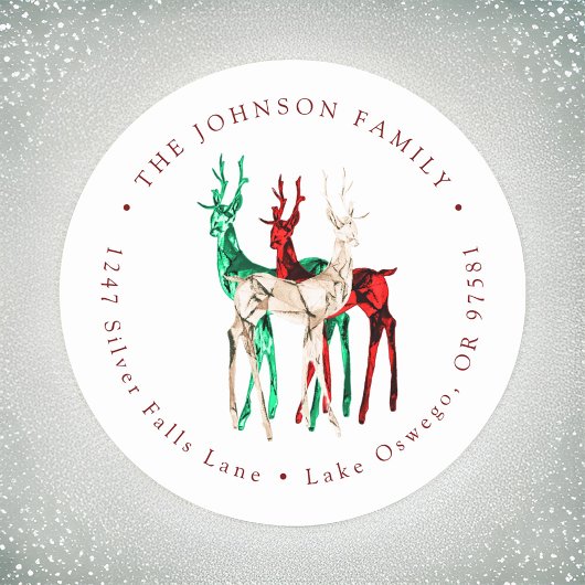 宝石クリスタル鹿のクリスマス返送先住所ラベル ラウンドシール