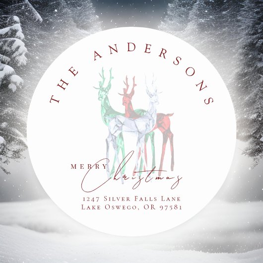 宝石クリスタル鹿のクリスマス返送先住所 ラウンドシール