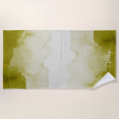 宝石グリーン金ゴールドモノグラムビーチタオル ビーチタオル (正面)