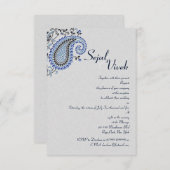 宝石シルバーブルーペイズリーヒンドゥー結婚ズ詳細 招待状 (正面/裏面)