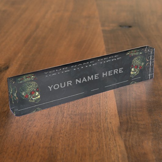 宝石スパイダースカル&バラグラムゴシックオフィスデスク デスクネームプレート (側面)