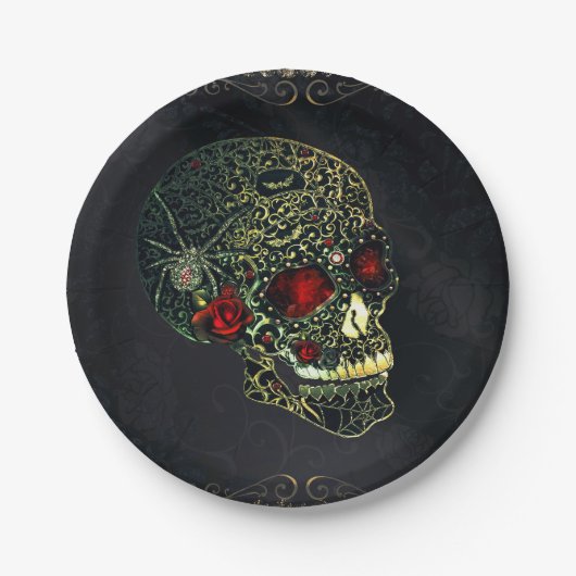 宝石スパイダースカル&バラグラムゴシックパーティー ペーパープレート (正面)