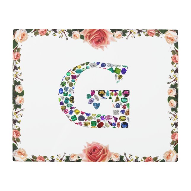 宝石ダイヤモンドイニシャルGモノグラムアート メタルプリント (正面)