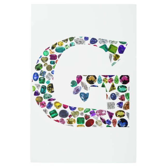 宝石ダイヤモンドイニシャルGモノグラムアート メタルプリント (正面)