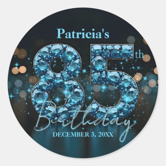 宝石ティール（緑がかった色）とブラック85誕生祝い ラウンドシール (正面)