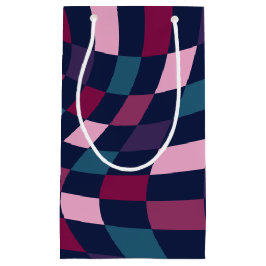 宝石トーンカラフルのゆがんだチェッカーボード スモールペーパーバッグ