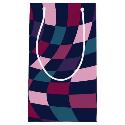 宝石トーンカラフルのゆがんだチェッカーボード スモールペーパーバッグ (正面)