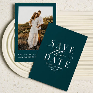 宝石トーンティール(緑がかった色)トレンディー写真Save The Date QR Code セーブザデート