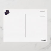 宝石トーンパープルとティール（緑がかった色）の花 箔招待状ポストカード (裏面)