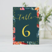 宝石トーンブルーコーラル結婚フローラのテーブル番号 エンクロージャーカード (スタンド正面)