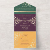 宝石トーンプラムパープル結婚ズ オールインワン招待状 (内側)