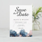 宝石トーン保存する日付カード、ネイビーブルーバラ金ゴールド 招待状 (スタンド正面)