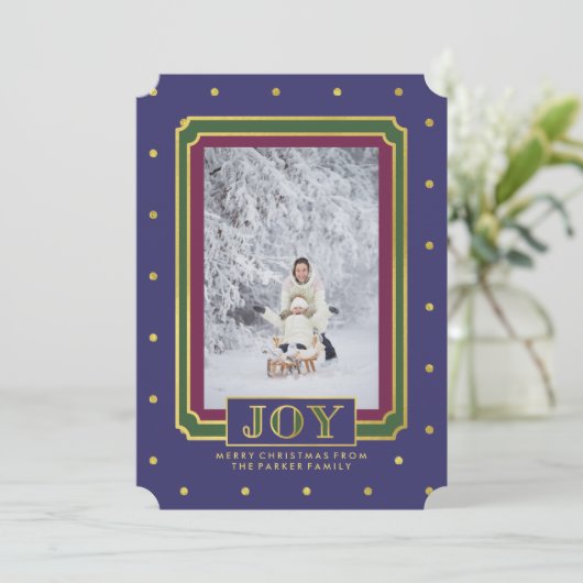宝石トーン写真付きクリスマスジョイ シーズンカード (スタンド正面)