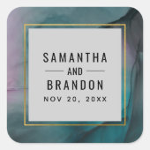 宝石トーン大理石インク洗浄パター結婚ン スクエアシール (正面)