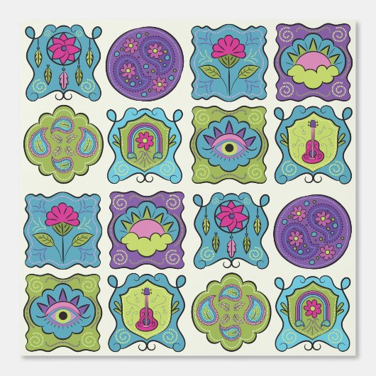 宝石トーン手描きボホお洒落フレームクリーム 壁紙 (正面)