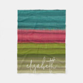 宝石トーン抽象芸術水カラーストライプ名前をカスタムする フリースブランケット (正面)