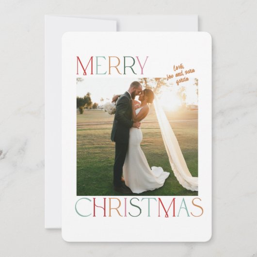 宝石トーン新結婚した婚クリスマスカード シーズンカード (正面)