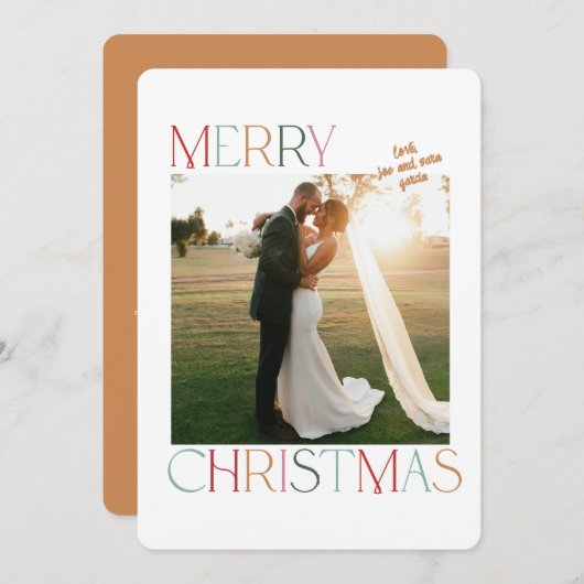 宝石トーン新結婚した婚クリスマスカード シーズンカード (正面/裏面)