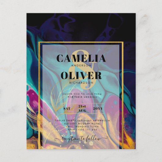 宝石トーン結婚ズインクプラムパープルティール(緑がかった色)ネイビー金ゴールド チラシ (正面)