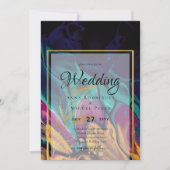 宝石トーン結婚ズインクプラムパープルティール（緑がかった色）ネイビー金ゴールド 招待状 (正面)