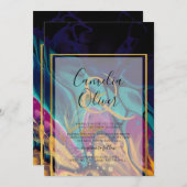 宝石トーン結婚ズインクプラムパープルティール（緑がかった色）ネイビー金ゴールド 招待状 (正面/裏面)