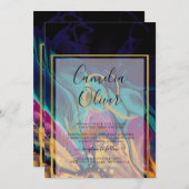 宝石トーン結婚ズインクプラムパープルティール（緑がかった色）ネイビー金ゴールド 招待状 (正面/裏面)