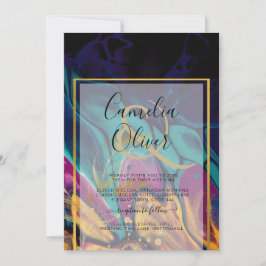 宝石トーン結婚ズインクプラムパープルティール（緑がかった色）ネイビー金ゴールド 招待状