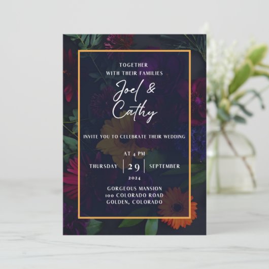 宝石トーン花模様結婚式招待状 招待状 (スタンド正面)