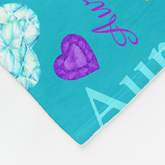 宝石ハート名前をカスタムするカラフルオーロラ フリースブランケット (角)