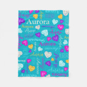 宝石ハート名前をカスタムするカラフルオーロラ フリースブランケット (正面)