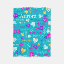 宝石ハート名前をカスタムするカラフルオーロラ フリースブランケット